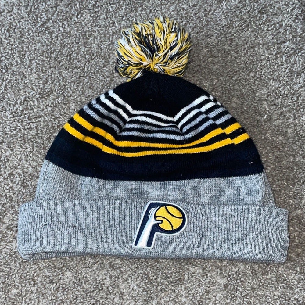 Gray and Navy Striped Beanie with Pacer’s Logo